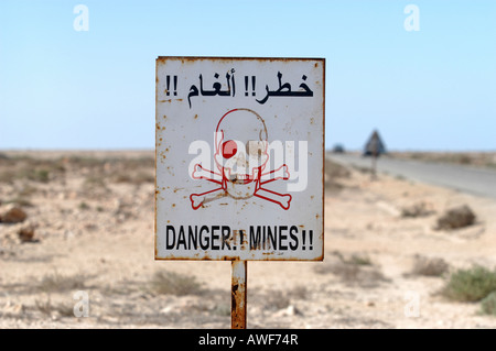 Danger Minefield sign in Mauritania Stock Photo