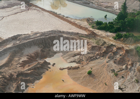 Aerial shot, silting the rainforest after mining, Guyana, South America Stock Photo