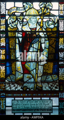 Southwark Cathedral London England Stained Glass Window of St Thomas of Canterbury in Memory of Geoffrey Chaucer Stock Photo