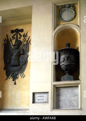 Palermo Sicily Italy Porta Nuova Inside the Gate Coat of Arms of Charles V Eagle with Wings built by the Palermo Senate in 1583 Stock Photo