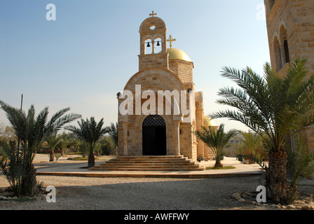 Modern Orthodox Church near the baptism site of Jesus Christ at the River Jordan, Wadi Al-Kharrar, Jordan Stock Photo