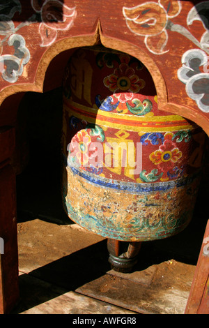 Tibetan spinning prayer wheels Stock Photo