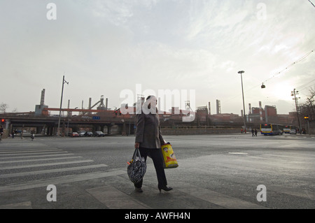 Pollution clouds the sky at the giant Shougang steelworks (aka Capital Iron and Steel) in western Beijing. Stock Photo