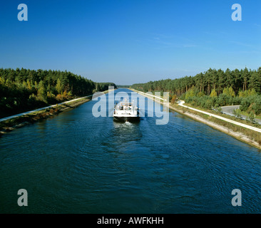 Boat on the Main-Danube-Canal near Nuremberg, Franconia, Bavaria, Germany, Europe Stock Photo