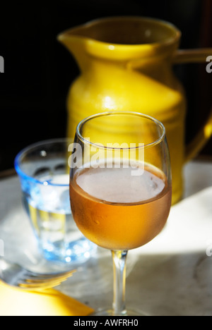 Vin Gris and yellow water Carafe Stock Photo