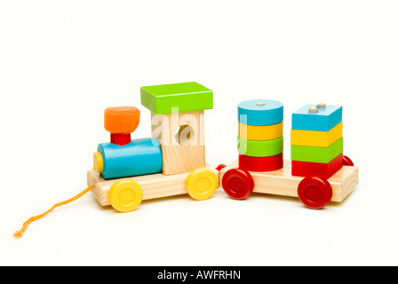 Colourful Childs Wooden train toy Stock Photo