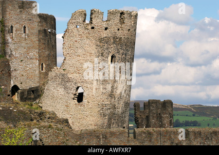 Closeup of the famous Leaning Tower of medieval 13th century Caerphilly Castle Glamorganshire South Wales UK Britain EU Stock Photo