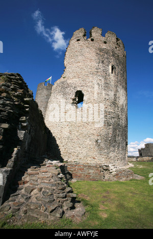 The famous Leaning Tower of medieval 13th century Caerphilly Castle Glamorganshire South Wales UK Britain EU Stock Photo