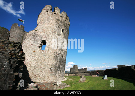 The famous Leaning Tower of medieval 13th century Caerphilly Castle Glamorganshire South Wales UK Britain EU Stock Photo