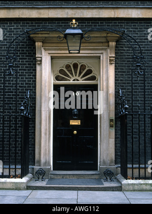 Britain's most famous front door 10 downing street. Ten Downing St is the London home of the prime minister of the United Kingdom. Famous front door. Stock Photo