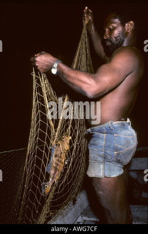 Fisherman and catch Mazaruni River Guyana Stock Photo