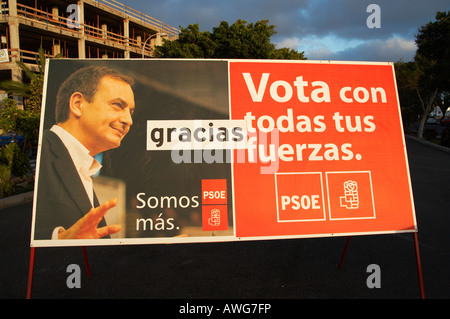 Gracias sticker on election poster in Spanish street the day after Jose Luis Rodriguez Zapatero was re-elected. March 2008 Stock Photo