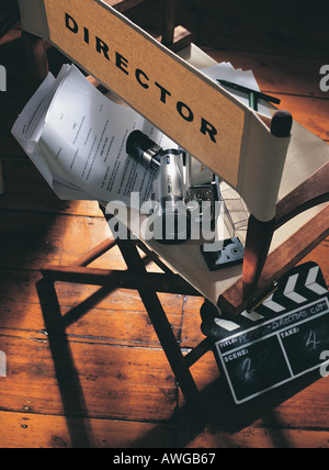 A directors chair script and clapper board Stock Photo