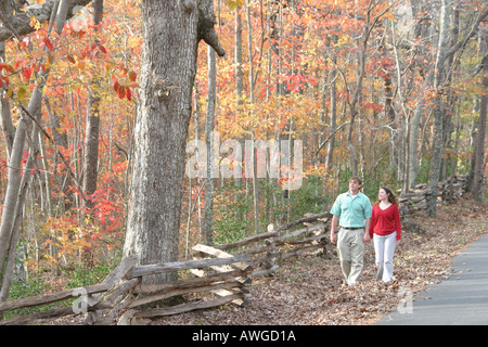 Alabama DeKalb County,Lookout Mountain,Fort Payne,DeSoto State Park,public land,recreation,fall scenery,environment,ecology,colors,trees,couple,adult Stock Photo