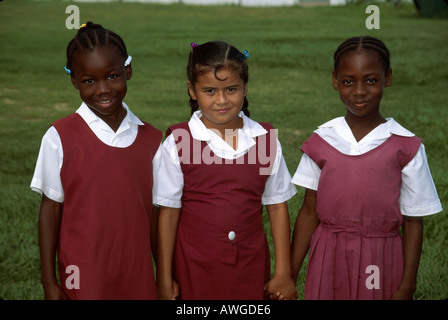 Belize,former British Honduras,Caribbean Sea water Central America,Pan American,Tropics,Belize City,Central Christian School student students,uniforms Stock Photo