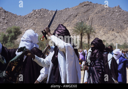 Algerian Sahara Djanet Sebiba spring festival male dancers Algeria Stock Photo