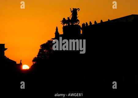Sunset Chariot silhouette at building fronton Stock Photo