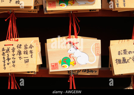 Fortune plates at the Hachimangu Shrine, Kamakura JP Stock Photo