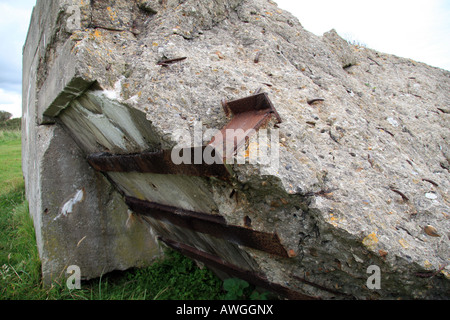 A roof section from a reinforced concrete gun emplacement Pointe du Hoc, France. Stock Photo