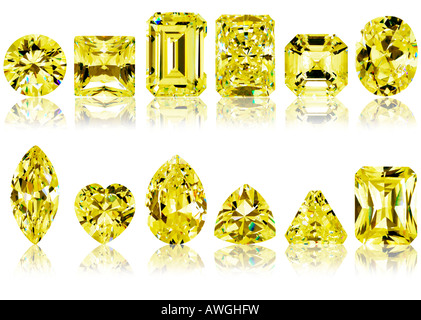 close up yellow diamonds on white background Stock Photo