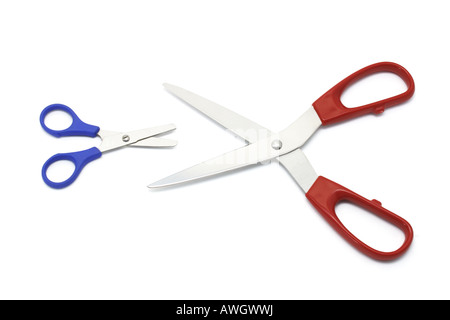 Blue and red scissors on white background Stock Photo