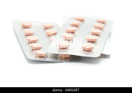Blister packs of anti cardiovascular disease medication on white background Stock Photo