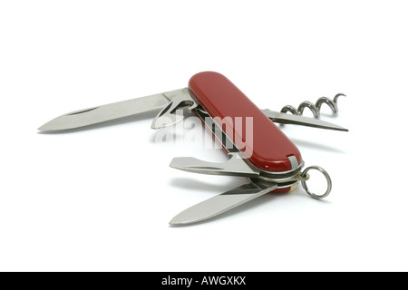 Multipurpose Swiss army knife on white background Stock Photo