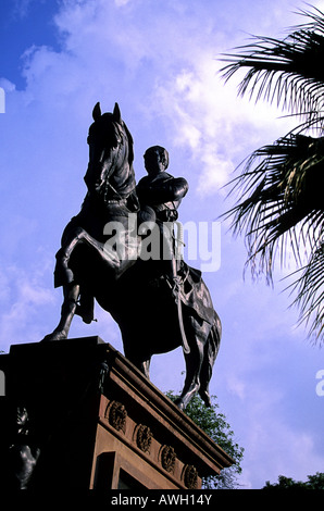 Equestrian statue of Patriota Morelos on Plaza Morelos in the colonial city of Morelia Michoacan state Mexico Stock Photo