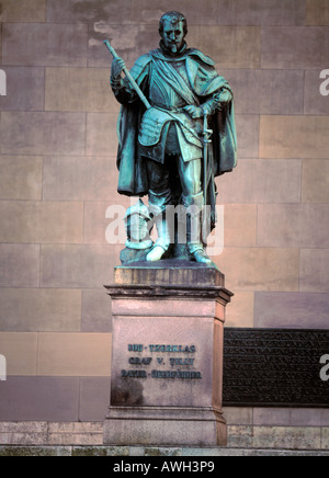 Germany, Bavaria, Munich, Feldherrnhalle, bronze statue of Count Tilly, Stock Photo