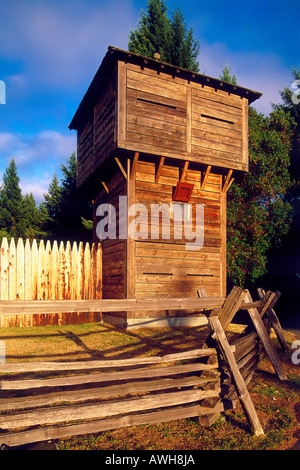 USA, Pacific Northwest, Washington State, Tacoma, Point Defiance Park, Fort Nisqually, wooden bastion, Stock Photo