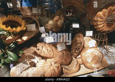 USA, Pacific Northwest, Oregon, Portland, South Park Blocks, variety of breads for sale at Saturday farmers' market Stock Photo