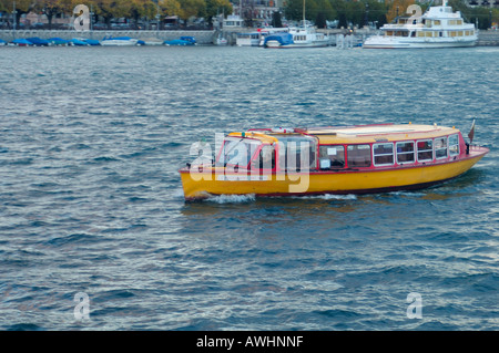 A water bus, called a 'mouette' on Lake Geneva (Lac Leman) in Geneva, Switzerland Stock Photo