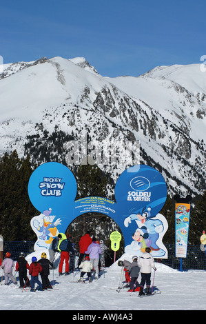 childrens ski school on the piste Soldeu ski resort Andorra Stock Photo
