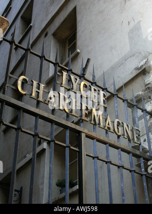 Paris gates to Lycee Charlemagne Stock Photo
