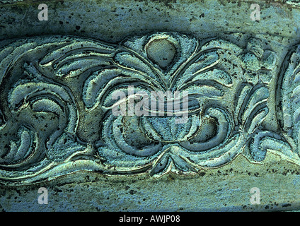 Stone carving with floral motif, close-up Stock Photo