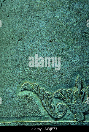 Carved blue stone with floral motif, close-up Stock Photo