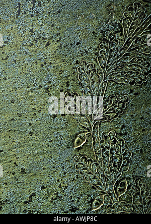 Carved stone with floral motif, close-up Stock Photo