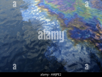 Oil on surface of water Stock Photo