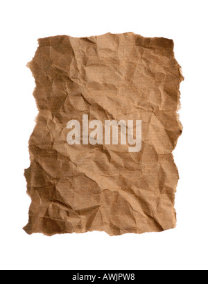 A piece of crumpled and torn brown paper Stock Photo