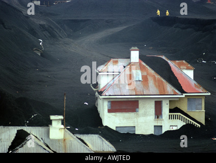 Iceland, houses half buried in volcanic ash Stock Photo