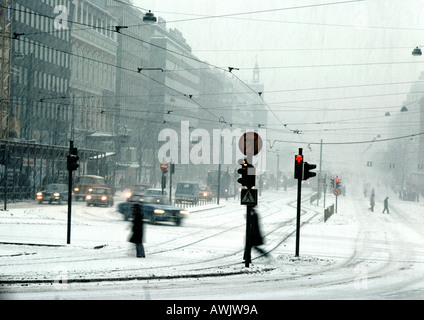 Finland, city street in snow Stock Photo