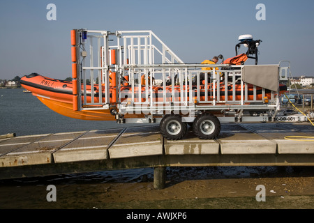 Washing down the Mudeford lifeboat after a job. Stock Photo