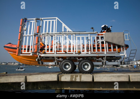 Washing down the Mudeford lifeboat after a job. Stock Photo