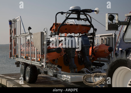 Washing down the Mudeford lifeboat after a job. Stock Photo