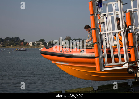 Washing down the Mudeford lifeboat after a job. Stock Photo