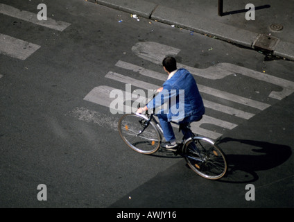 Man riding bike, view from above. Stock Photo