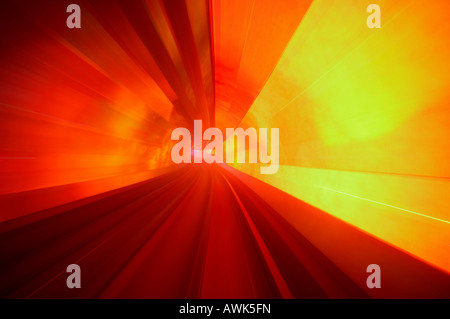 The colourful Bund Sightseeing Tunnel train under the Huang Pu River connecting Puxi and Pudong districts in Shanghai China Asia Stock Photo