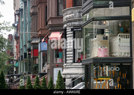 Shops on Newbury Street in Back Bay area of Boston Massachusetts USA Stock Photo