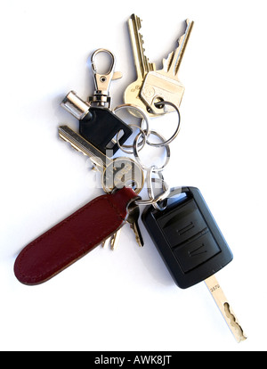Close up view of a bunch of keys against a white background Stock Photo