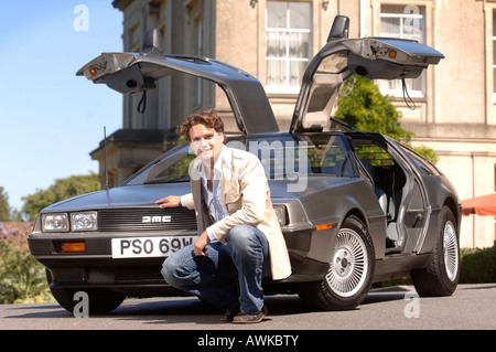 STEPHEN BOWMAN OF THE CLASSICAL POP GROUP BLAKE WITH HIS DE LOREAN CAR AUG 2007 Stock Photo